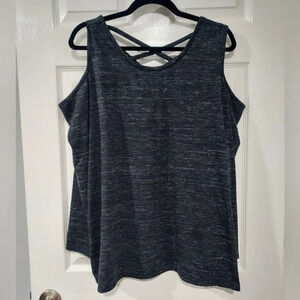 Lane Bryant Heather Black Long Sleeve Cold Shoulder Top in Size 18/20 - 2X